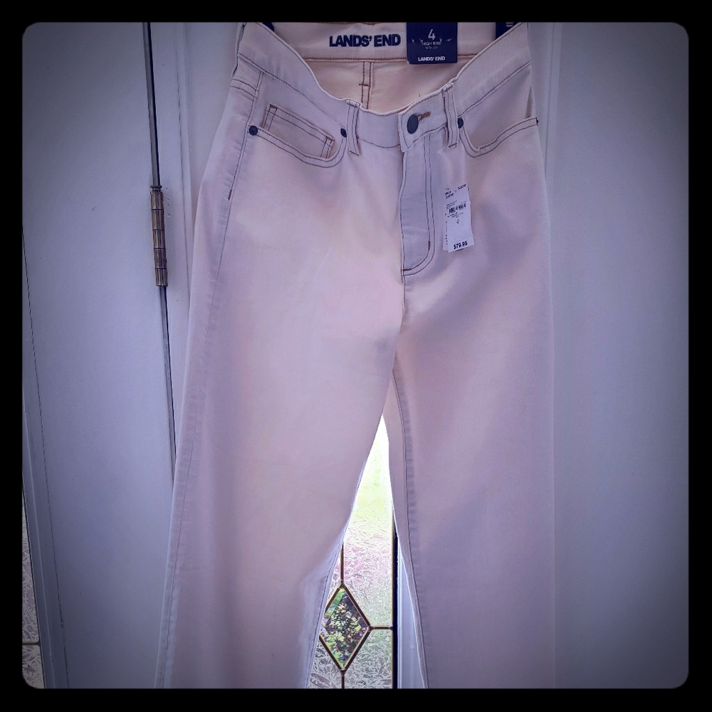 Lands Ends Jeans White High Rise Wide Legged